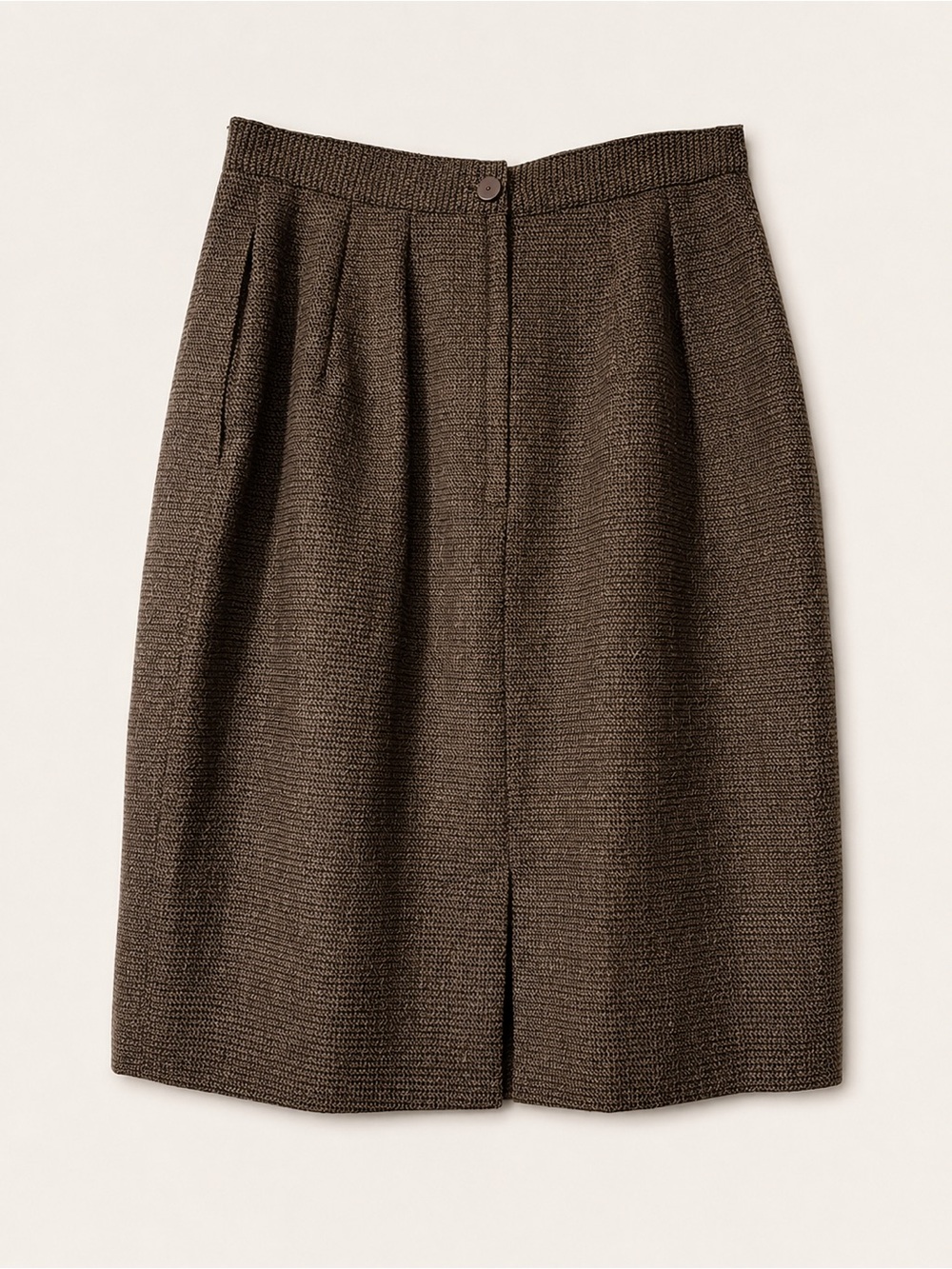 Vintage Harvé Benard 100% Wool Brown Pleated Pencil Skirt Petite 2